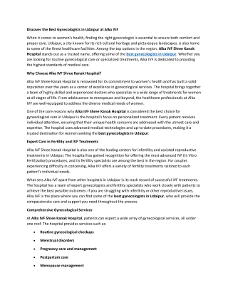 Discover the Best Gynecologists in Udaipur at Alka IVF 20 december