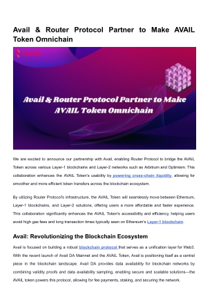 Avail & Router Protocol Partner to Make AVAIL Token Omnichain