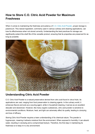 How to Store CO Citric Acid Powder for Maximum Freshness