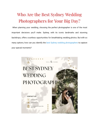 Who Are the Best Sydney Wedding Photographers for Your Big Day