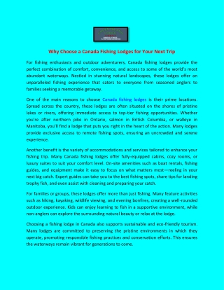 Why Choose a Canada Fishing Lodges for Your Next Trip