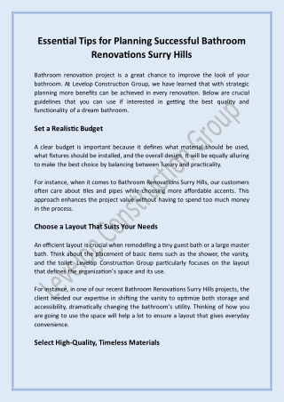 Essential Tips for Planning Successful Bathroom Renovations Surry Hills