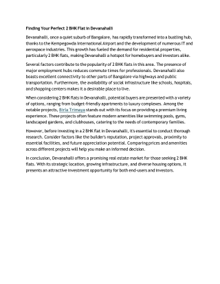 Finding Your Perfect 2 BHK Flat in Devanahalli