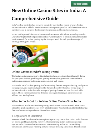 New Online Casino Sites in India_ A Comprehensive Guide