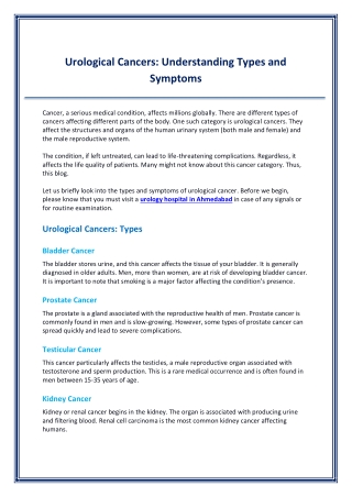 Urological Cancers Understanding Types and Symptoms