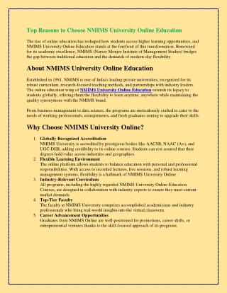 Top Reasons to Choose NMIMS University Online Education