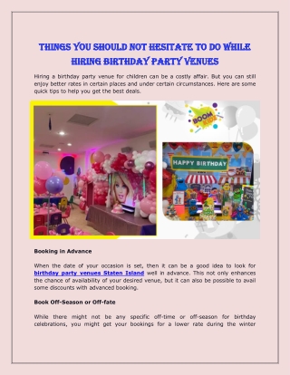 Things You Should Not Hesitate To Do While Hiring Birthday Party Venues