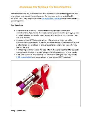 Anonymous HIV Testing & HIV Screening Clinic