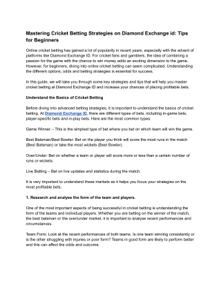 Mastering Cricket Betting Strategies on Diamond Exchange id_ Tips for Beginners