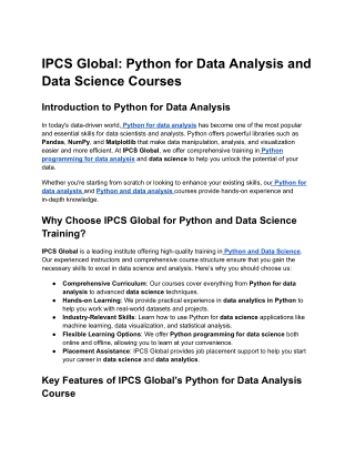 IPCS Global: Python for Data Analysis and Data Science Courses