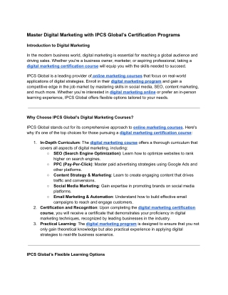 Master Digital Marketing with IPCS Global’s Certification Programs