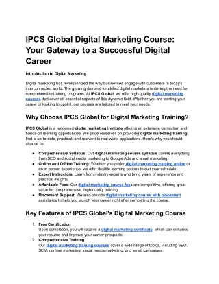 IPCS Global Digital Marketing Course: Your Gateway to a Successful Digital Caree