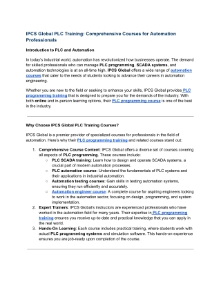 IPCS Global PLC Training: Comprehensive Courses for Automation Professionals