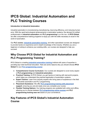 IPCS Global: Industrial Automation and PLC Training Courses