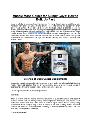 Muscle Mass Gainer for Skinny Guys