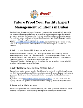 Reliable Annual Maintenance Contract Services in Dubai
