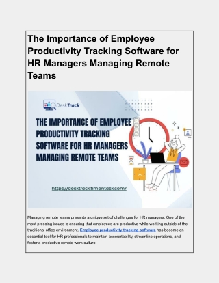The Importance of Employee Productivity Tracking Software for HR Managers Managing Remote Teams