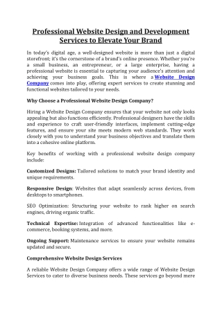 Professional Website Design and Development Services to Elevate Your Brand