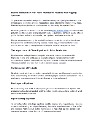 How to Maintain a Clean Paint Production Pipeline with Pigging Systems