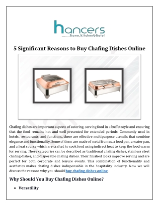 5 Significant Reasons to Buy Chafing Dishes Online