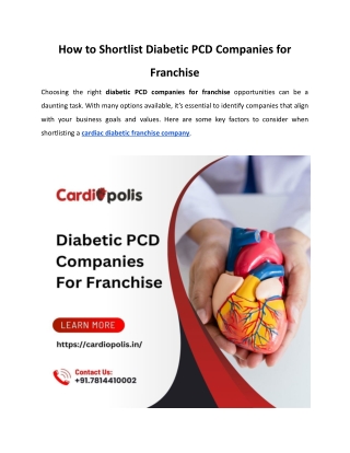 How to Shortlist Diabetic PCD Companies for Franchise