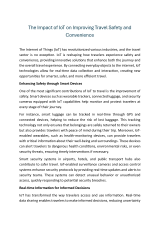 The Impact of IoT on Improving Travel Safety and Convenience