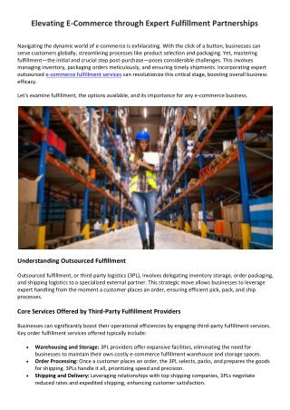 Elevating E-Commerce through Expert Fulfillment Partnerships