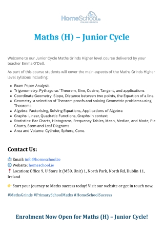 Junior Cycle Maths Grinds – Higher Level