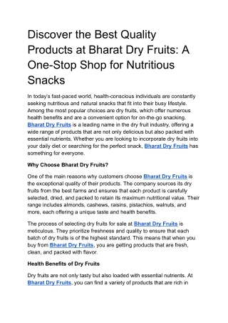 Discover the Best Quality Products at Bharat Dry Fruits: A One-Stop Shop for Nut