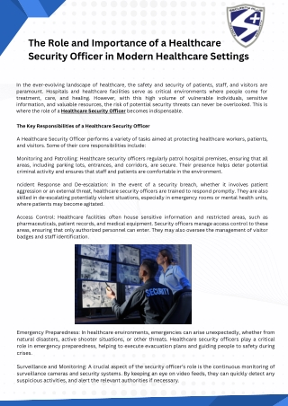 The Role and Importance of a Healthcare Security Officer in Modern Healthcare Settings