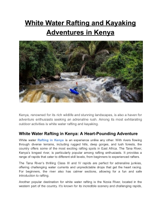 White Water Rafting and Kayaking Adventures in Kenya