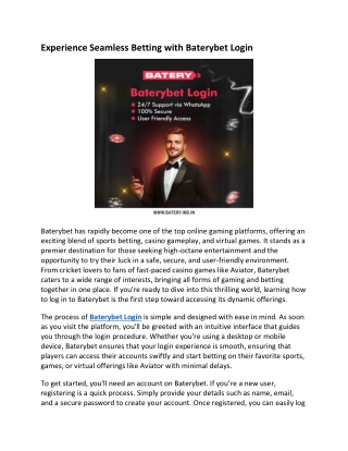 Experience Seamless Betting with Baterybet Login