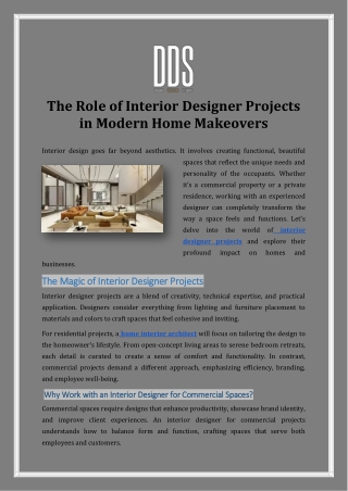 Role of Interior Designer Projects in Modern Home Makeovers