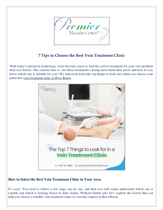 7 Tips to Choose the Best Vein Treatment Clinic