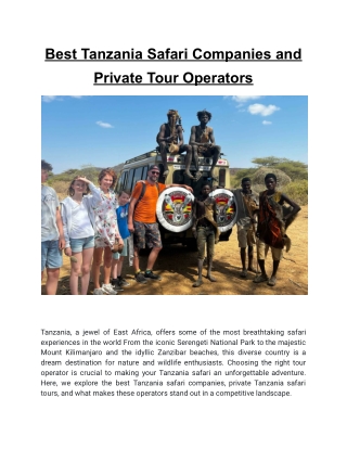Best Tanzania Safari Companies and Private Tour Operators