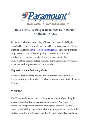 How Textile Testing Instruments Help Reduce Production Waste