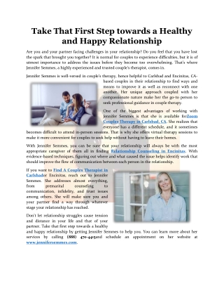 Take That First Step towards a Healthy and Happy Relationship