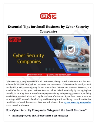 Essential Tips for Small Business by Cyber Security Companies