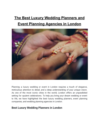 The Best Luxury Wedding Planners and Event Planning Agencies in London