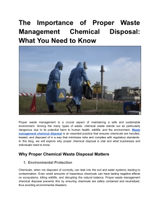 The Importance of Proper Waste Management Chemical Disposal: What You Need to Kn