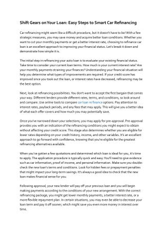 Shift Gears on Your Loan: Easy Steps to Smart Car Refinancing