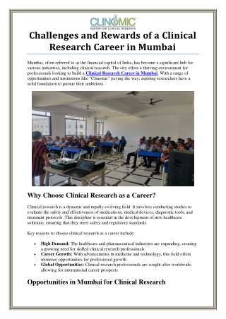 Clinical Research Career in Mumbai