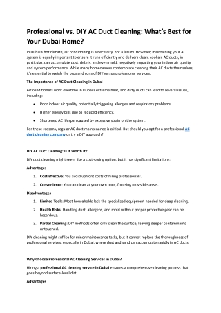 Professional vs. DIY AC Duct Cleaning What’s Best for Your Dubai Home