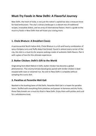 Must-Try Foods in New Delhi: A Culinary Delight for Every Food Lover