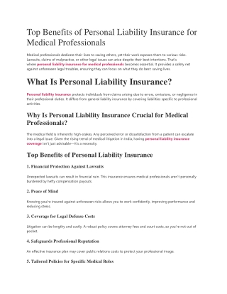 Top Benefits of Personal Liability Insurance for Medical Professionals