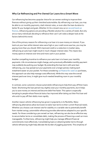 Why Car Refinancing and Pre-Owned Car Loans Are a Smart Move