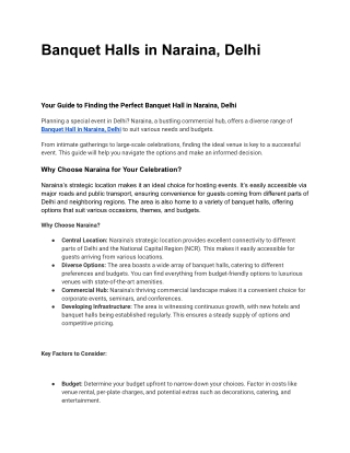 Your Guide to Finding the Perfect Banquet Hall in Naraina, Delhi