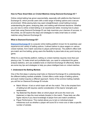 How to Place Smart Bets on Cricket Matches Using Diamond Exchange ID