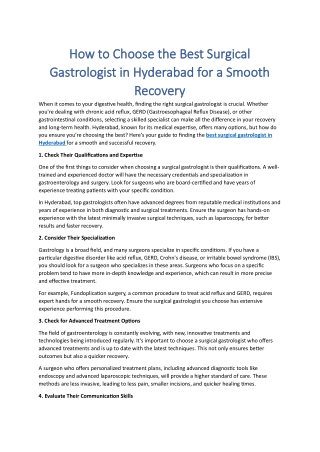 How to Choose the Best Surgical Gastrologist in Hyderabad for a Smooth Recovery