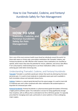 Safe Use of Tramadol, Codeine, and Fentanyl Aurobindo for Pain Relief
